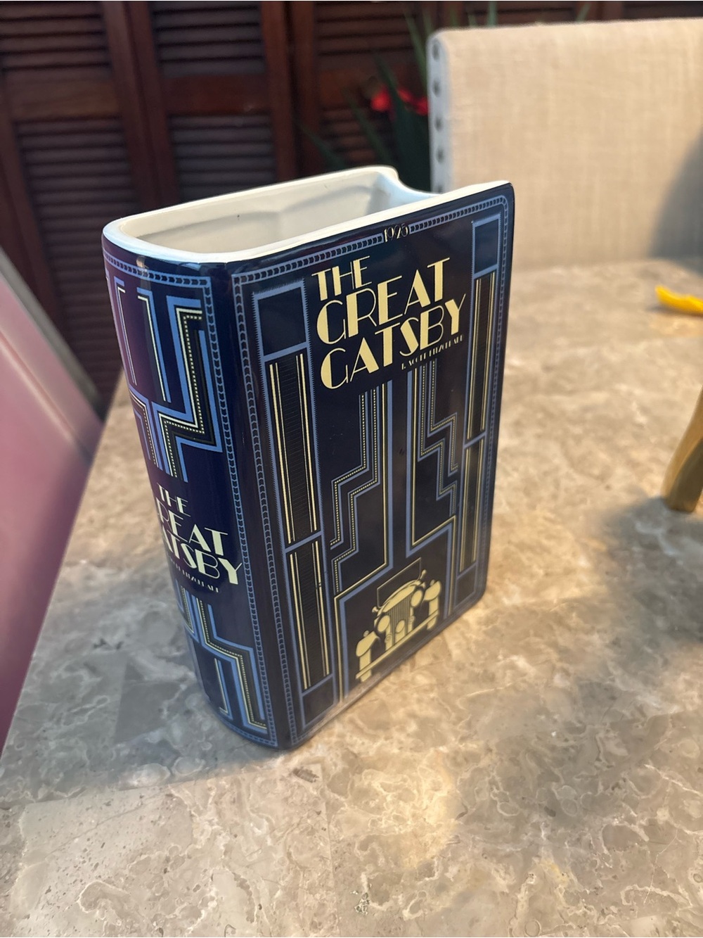 Source Unknown The Great Gatsby Decorative Ceramic Book Vase in Navy and Gold